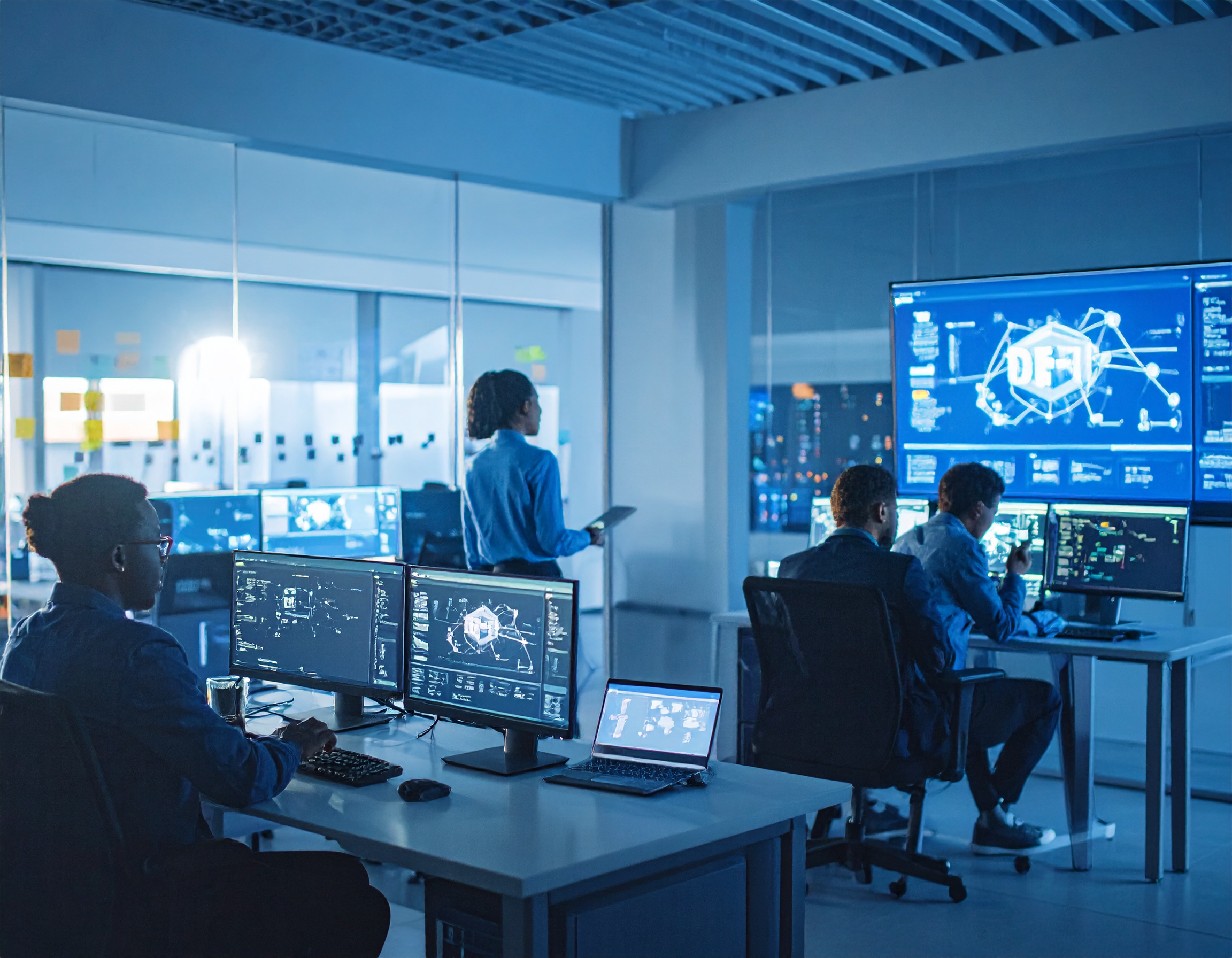 Blockchain developers coding